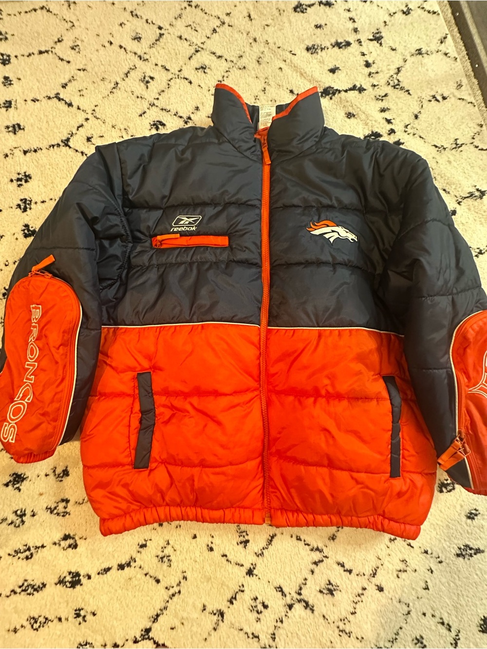 Rare Vintage Denver Broncos Puffer Jacket - Navy & Orange